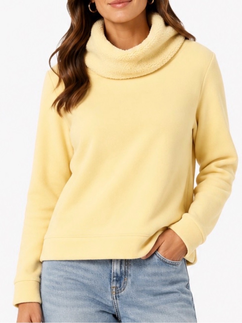 Dudley Stephens Yellow Fleece Cowl Neck Pullover Sweatshirt Size Large
